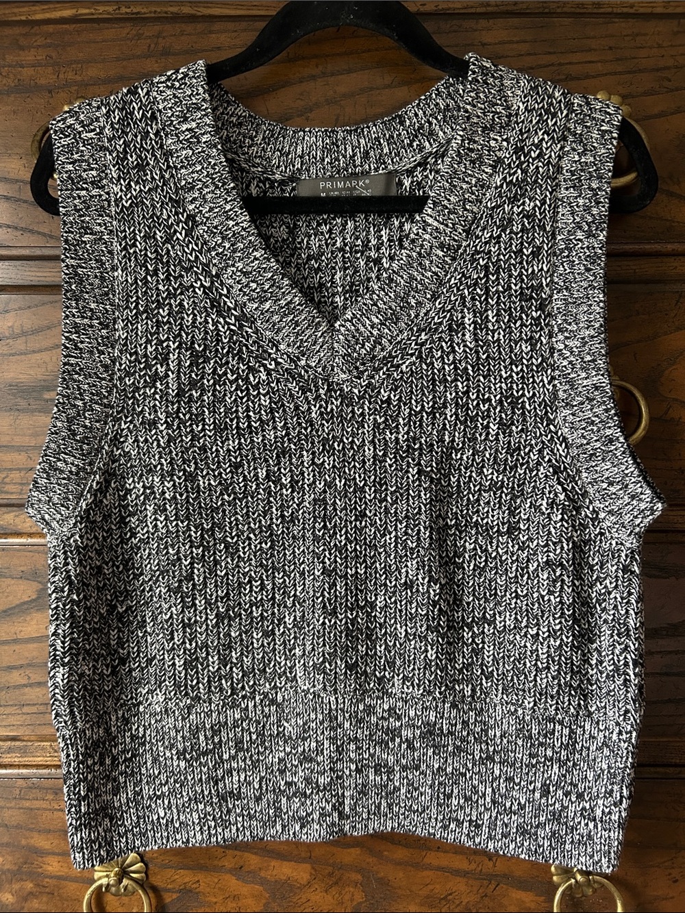 Primark Women’s Black and White Marled V-Neck Sweater Vest, Size M